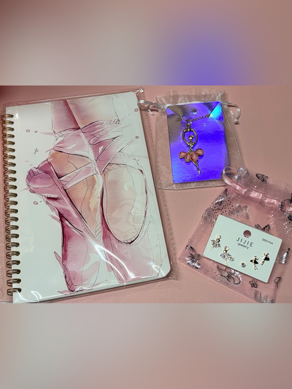 Ballet Dancer Journal, Pendant Necklace and earrings